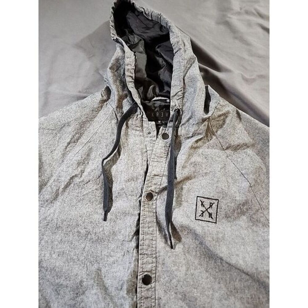 Krew Black Denim Snap Up Hoodie Long Sleeve Jacket Mens Size Medium - Picture 2 of 9